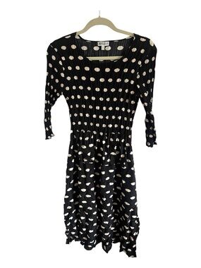 Alquema Black Polka Dot Crinkled Midi Dress, size 1 or medium